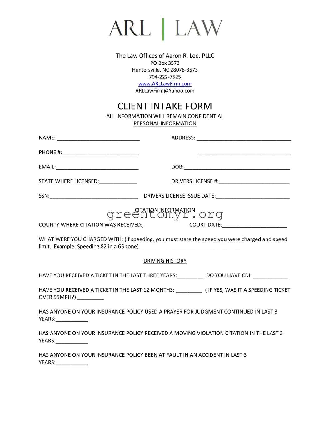 Fill in a Valid Lawyer Client Intake Template