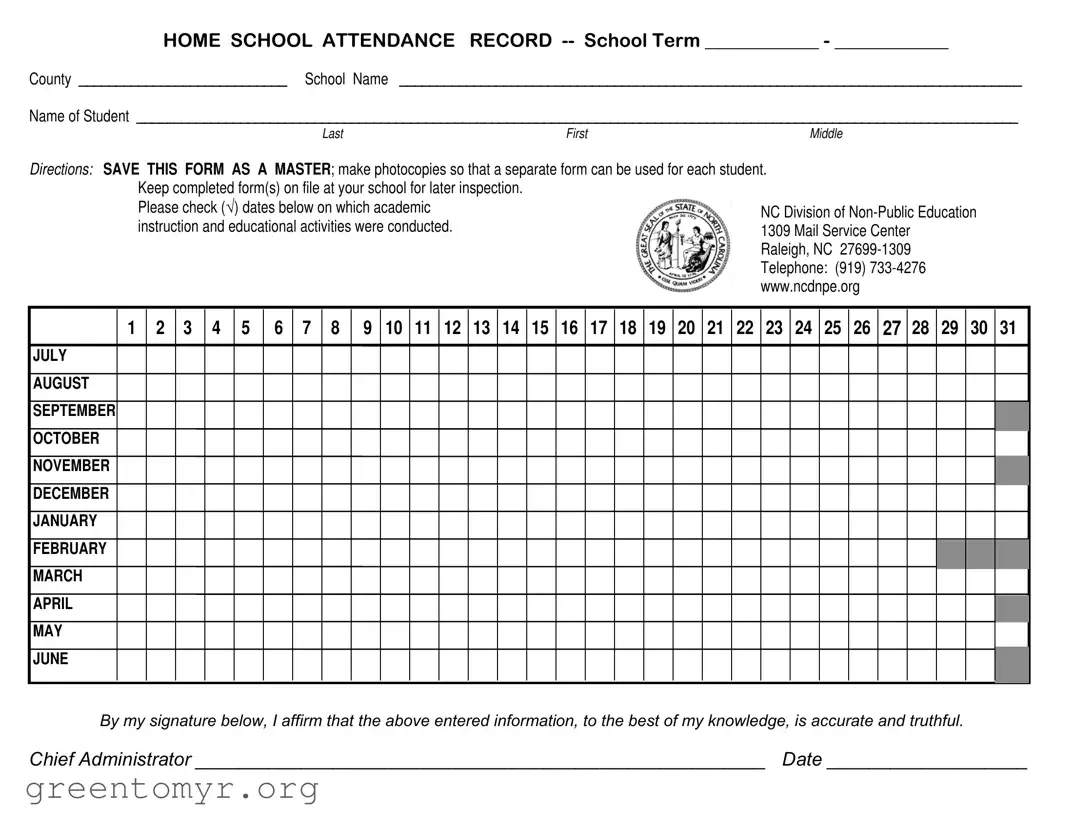 Fill in a Valid Nc Homeschool Attendance Template