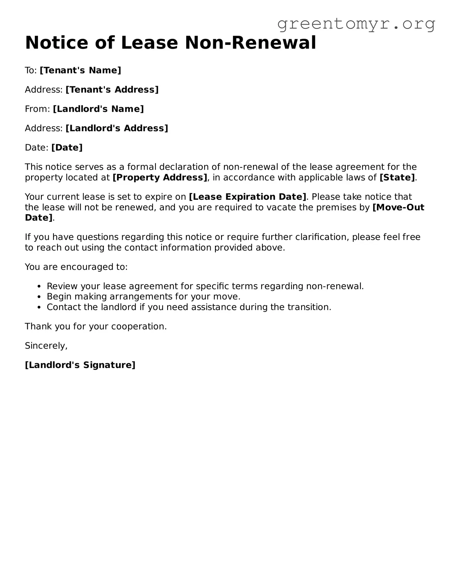 Valid Notice of Lease Non-Renewal Form