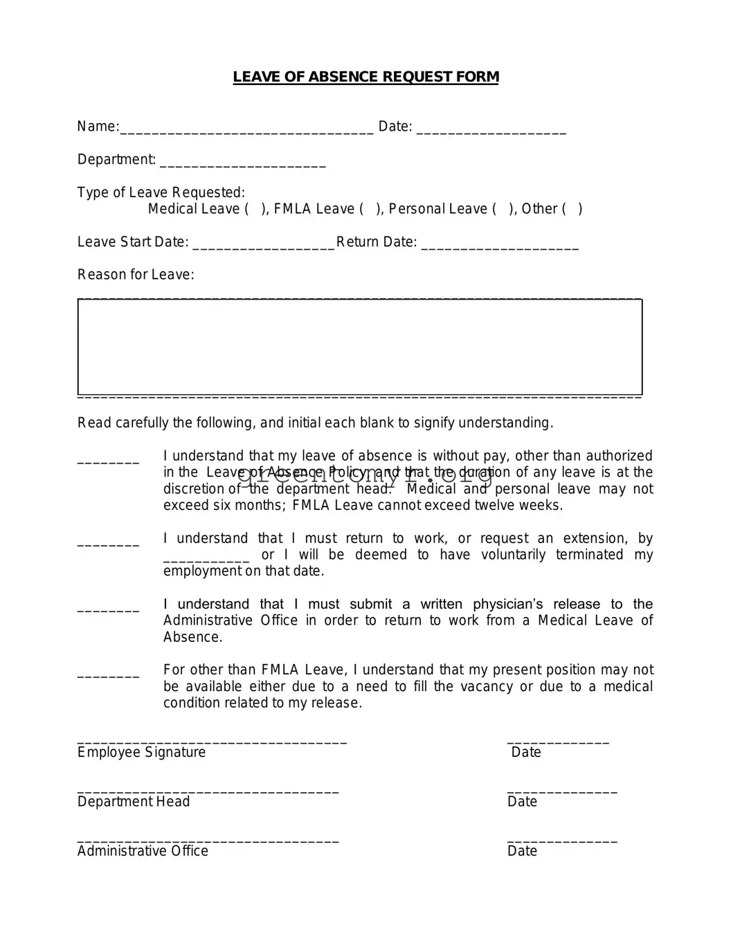 Fill in a Valid Leave Of Absence Request Template