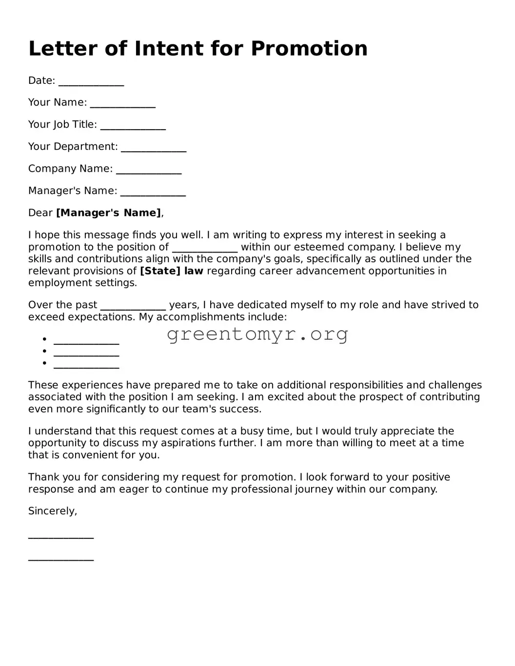 Valid Letter of Intent for Promotion Form