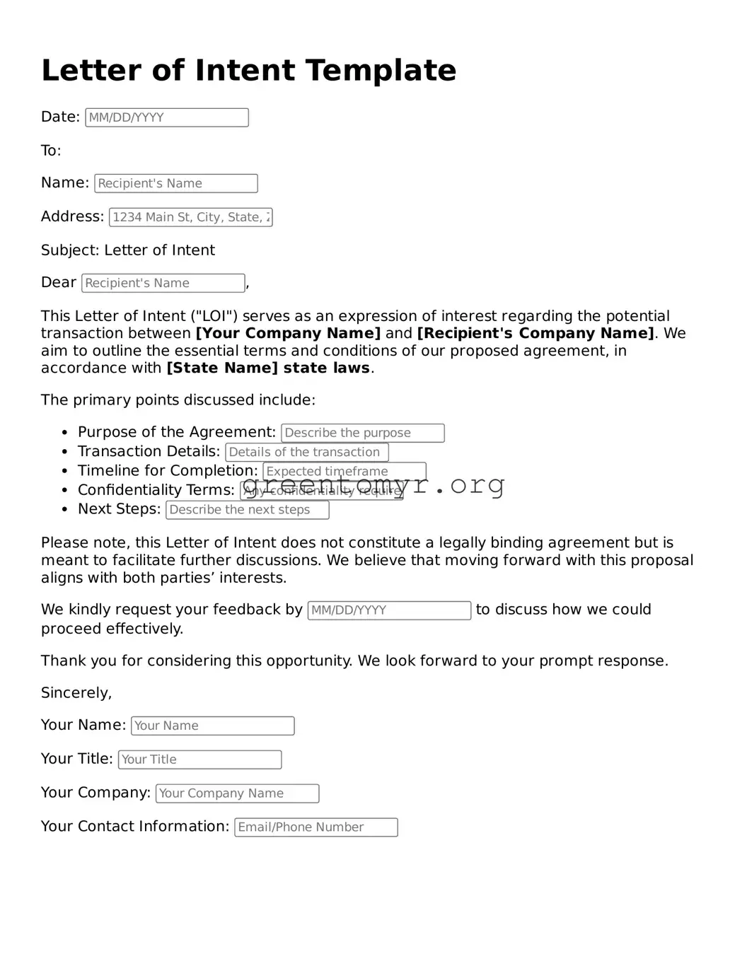 Valid Letter of Intent Form