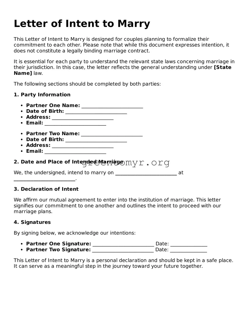 Valid Letter of Intent to Marry Form