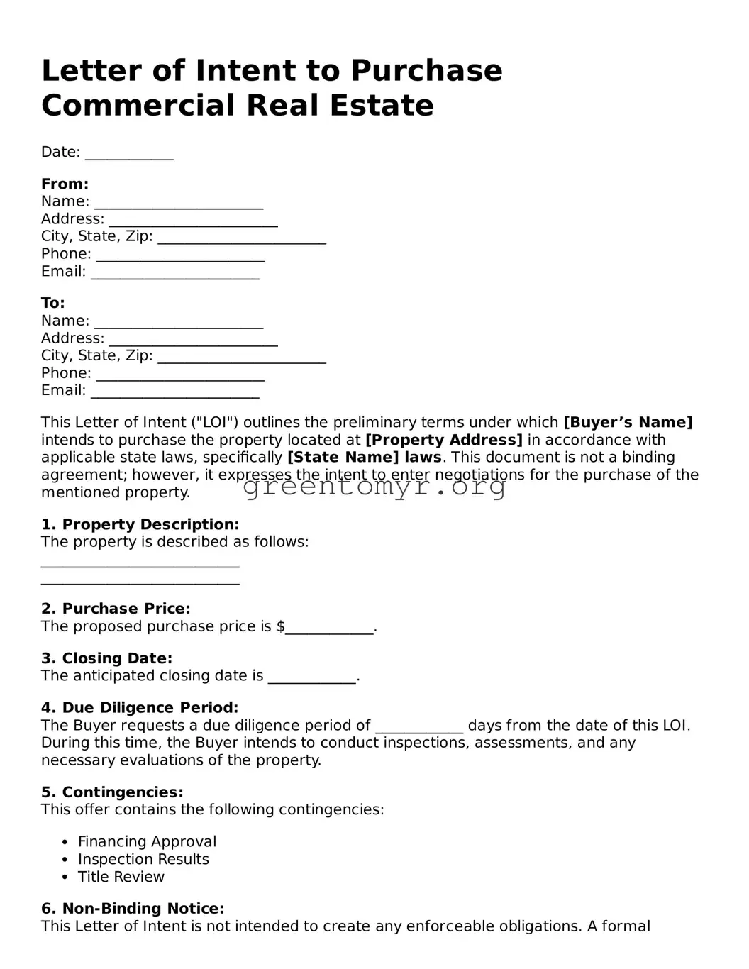 Valid Letter of Intent to Purchase Commercial Real Estate Form
