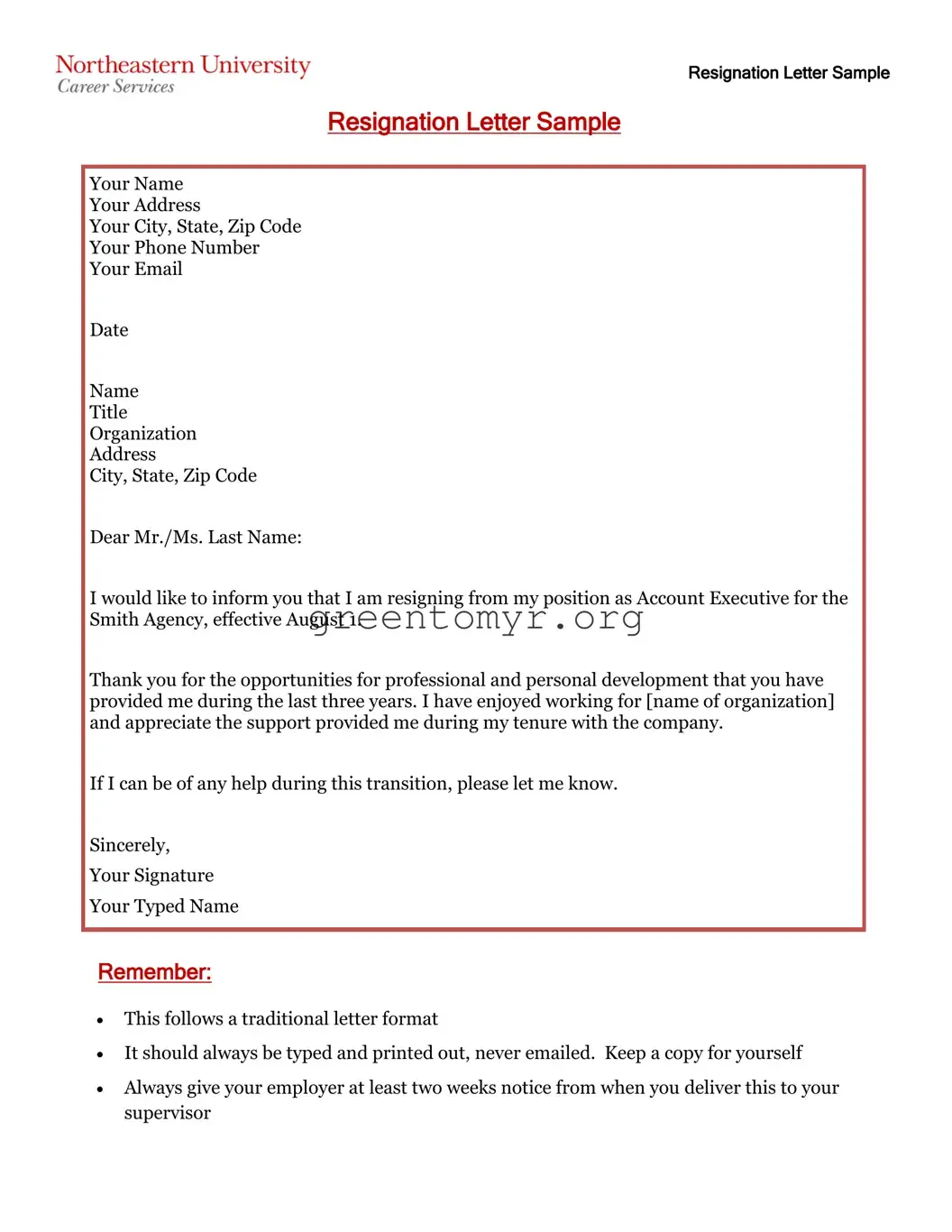 Fill in a Valid Letter Of Resignation Template