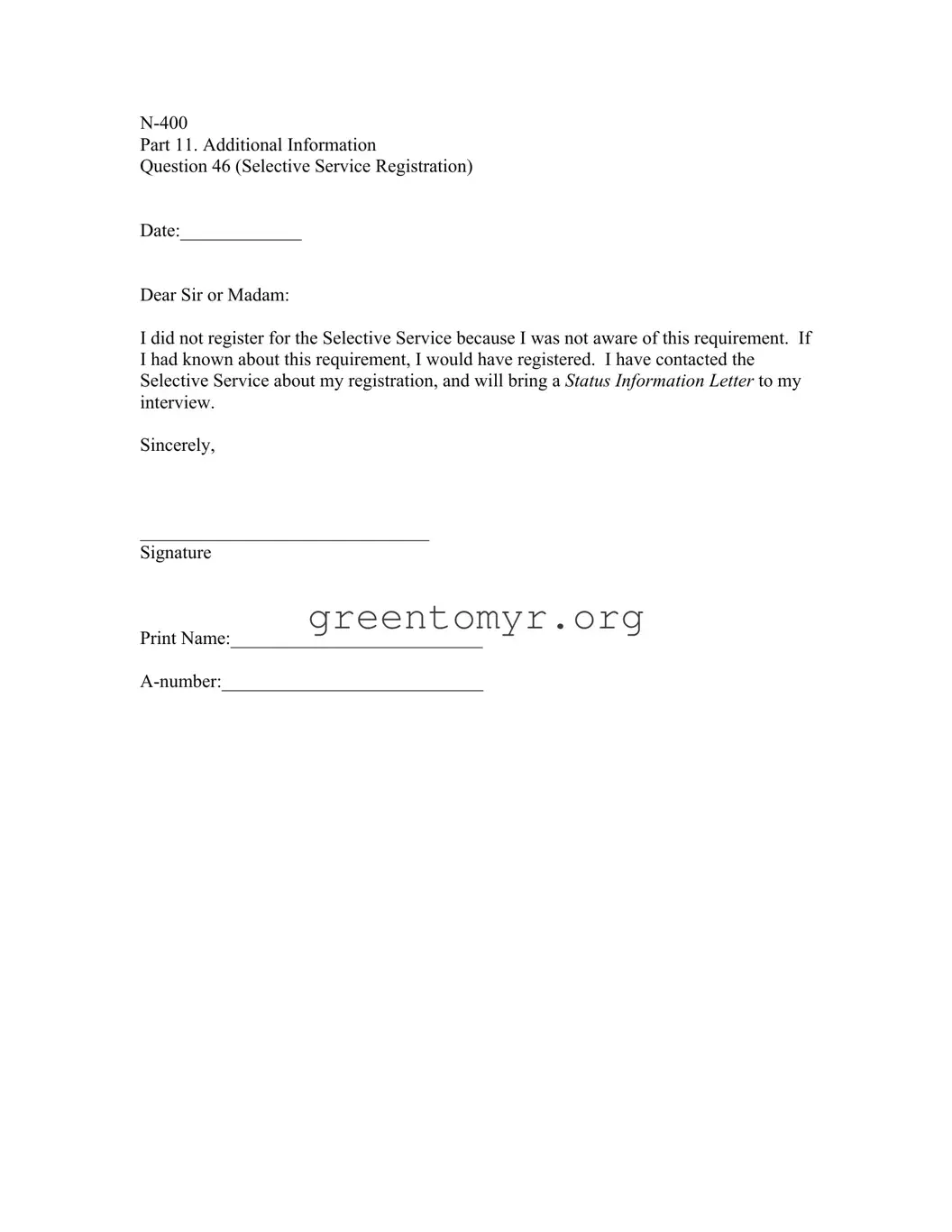 Fill in a Valid Letter Sample Of Failure To Register Template