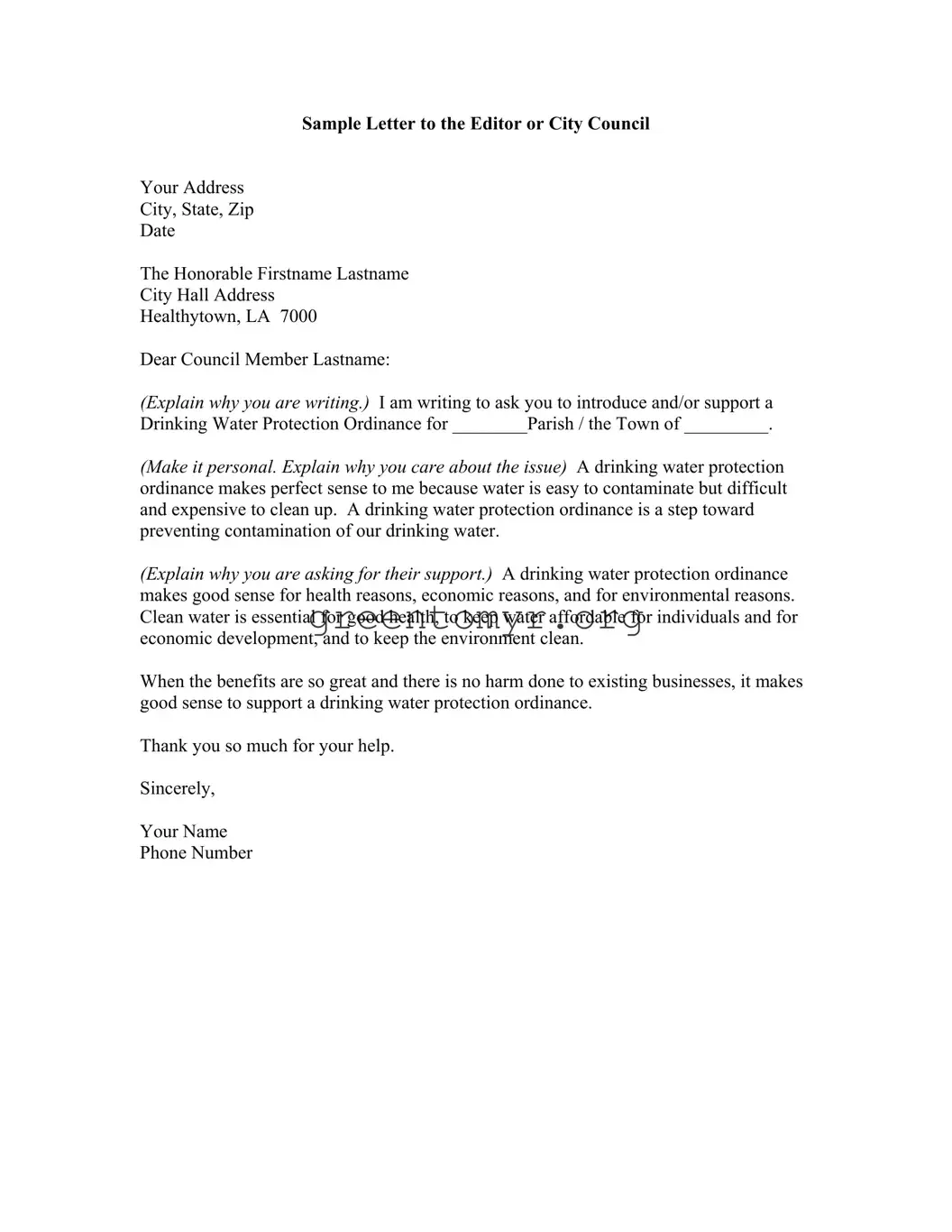 Fill in a Valid Letter To City Council Template
