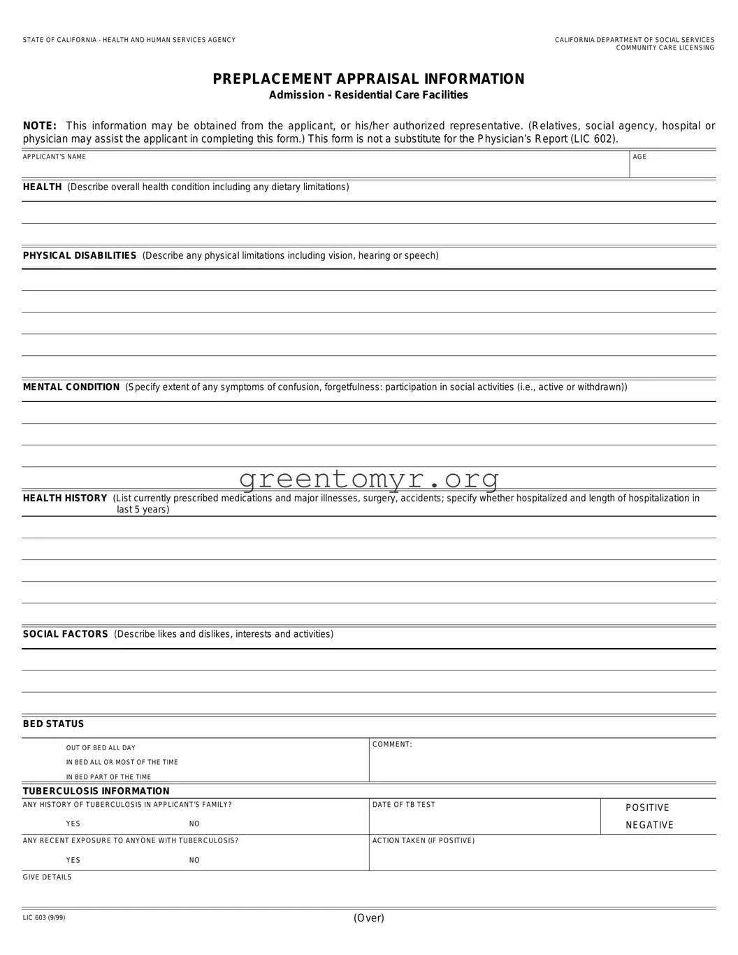Fill in a Valid Lic 603 Template