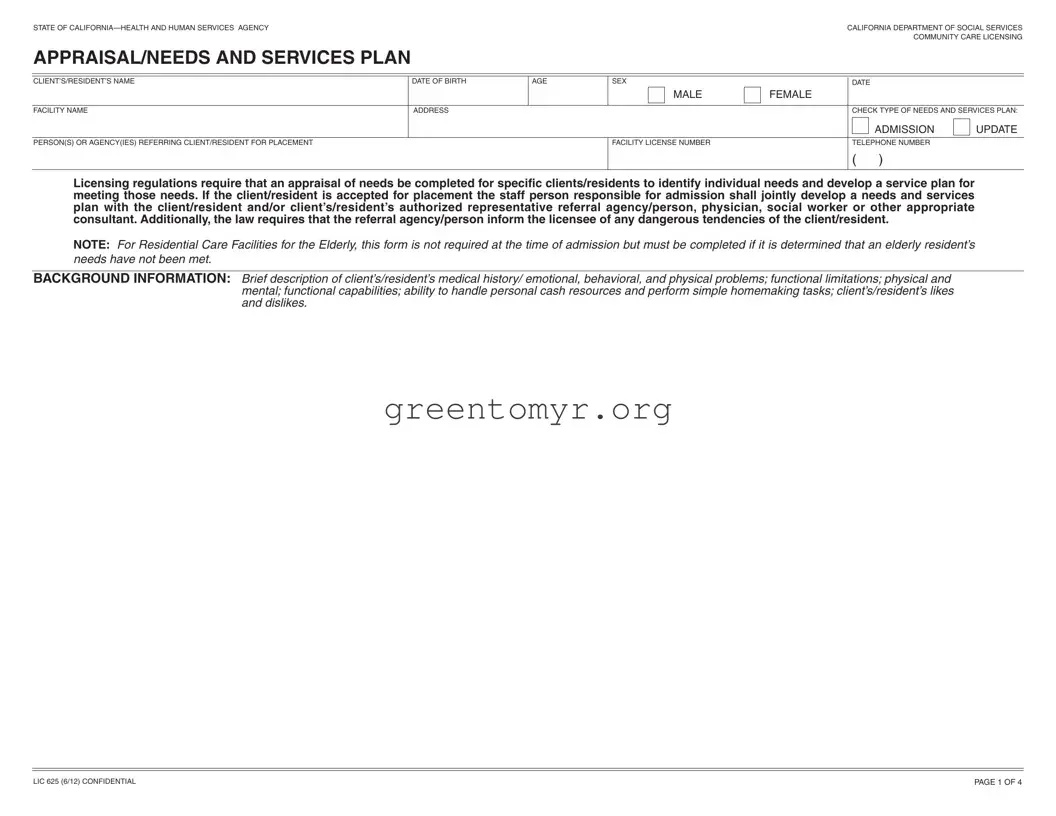 Fill in a Valid Lic 625 Template