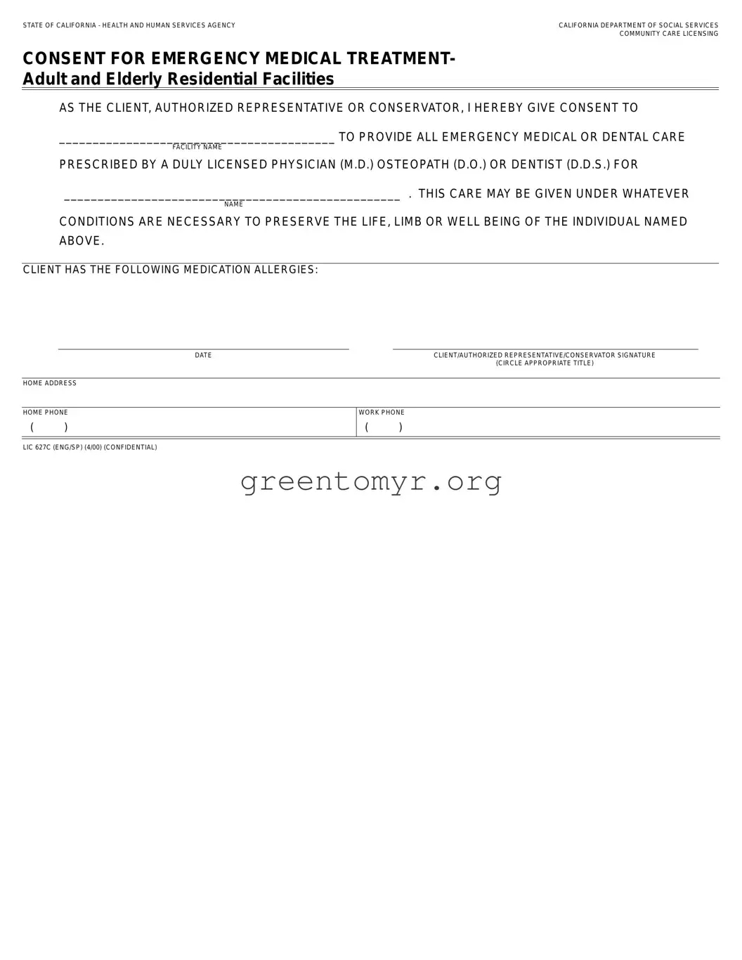 Fill in a Valid Lic 627C Template