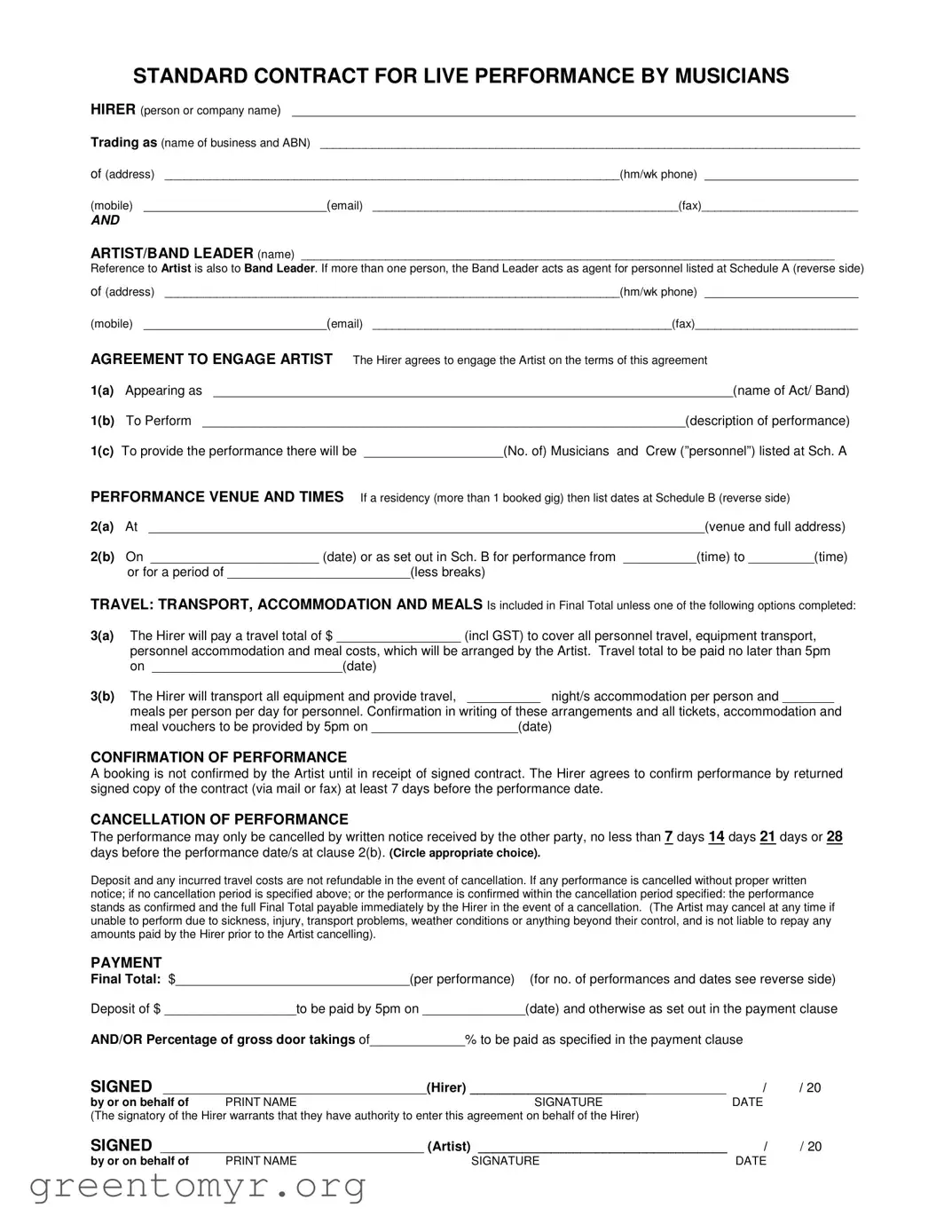 Fill in a Valid Live Performance Contract Template