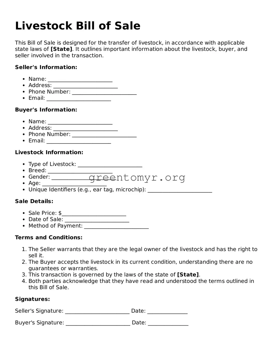 Valid Livestock Bill of Sale Form