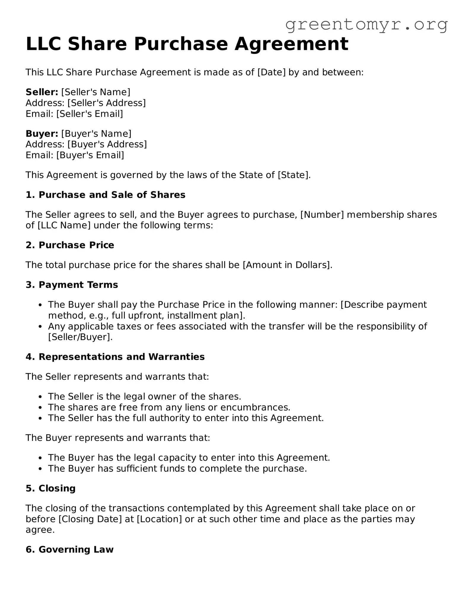 Valid LLC Share Purchase Agreement Form