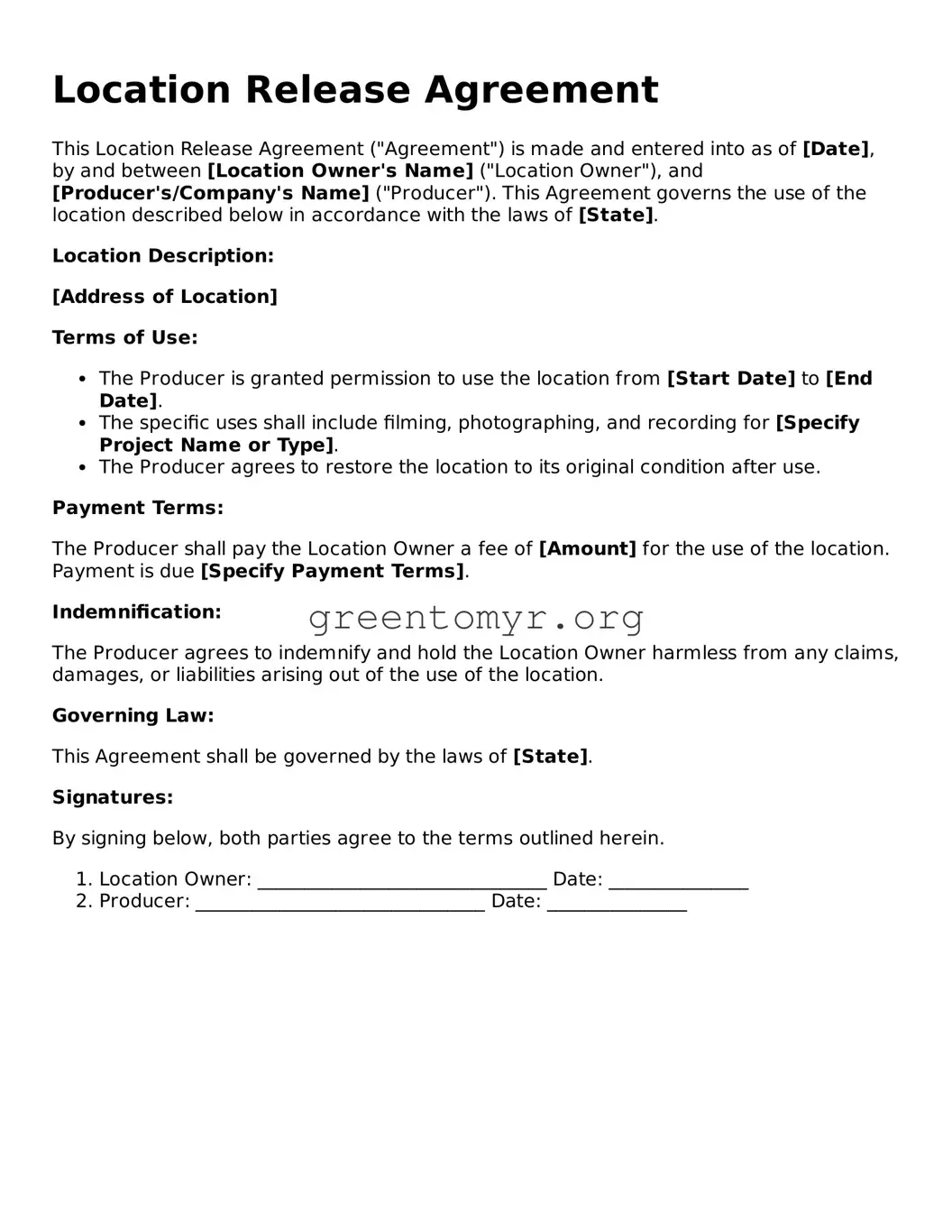 Valid Location Release Form