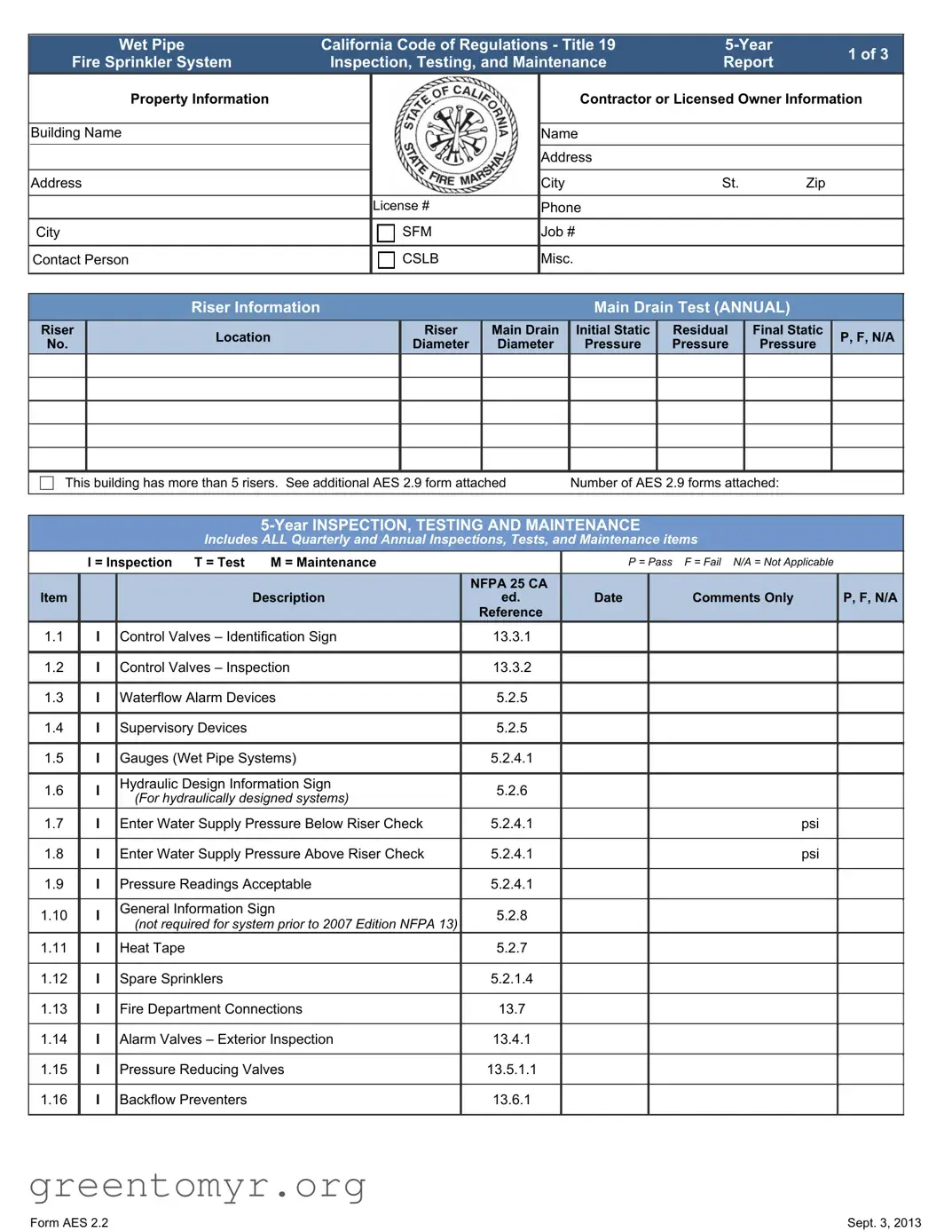 Fill in a Valid 5 Year Fire Sprinkler Inspection Template