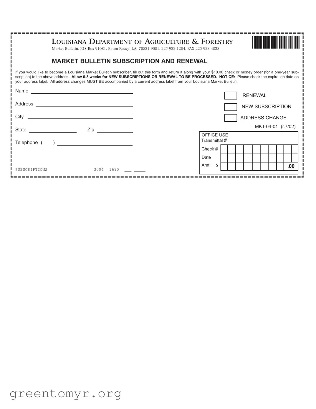Fill in a Valid Louisiana Market Bulletin Template