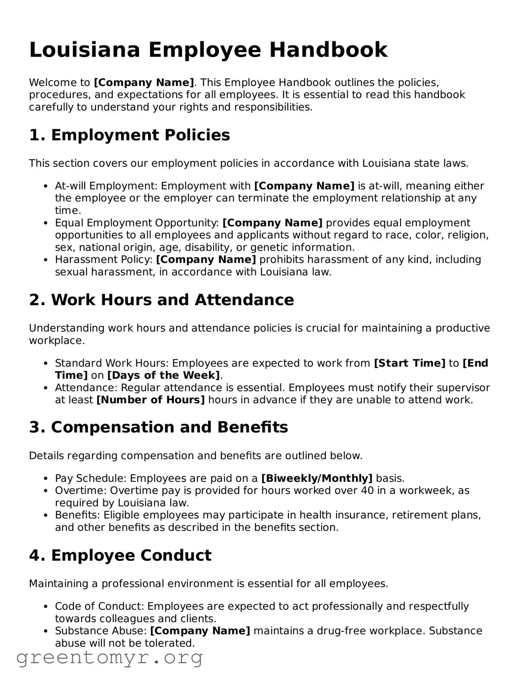 Employee Handbook Form for the State of Louisiana