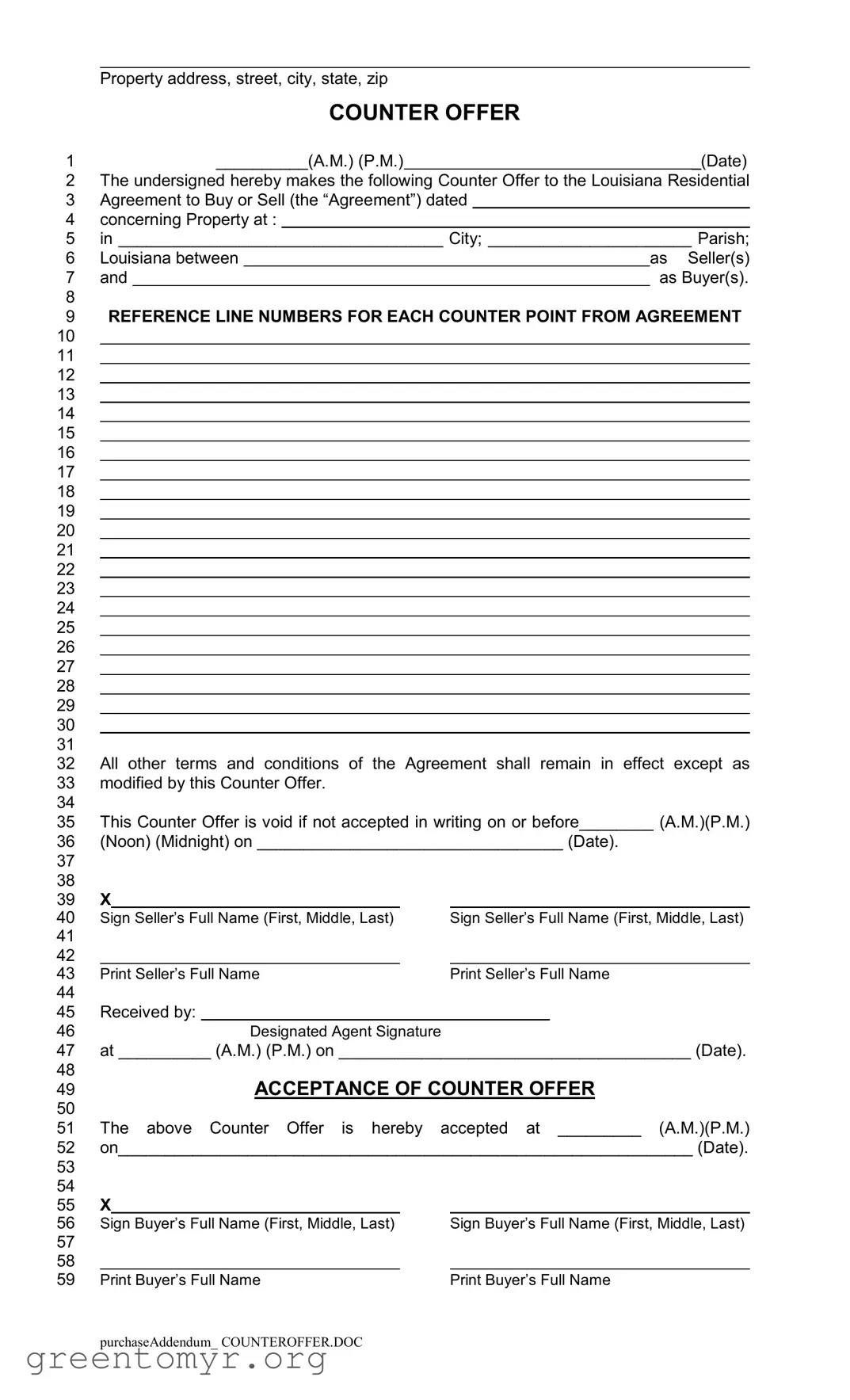Fill in a Valid Louisiana Counter Offer Template