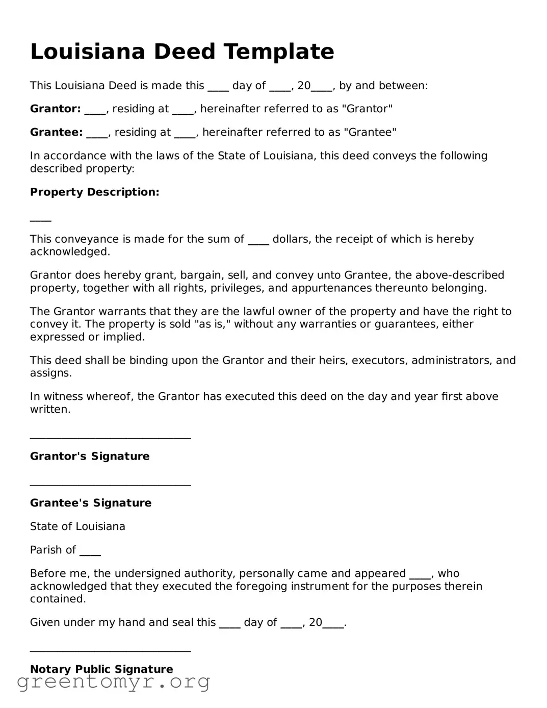 Deed Form for the State of Louisiana