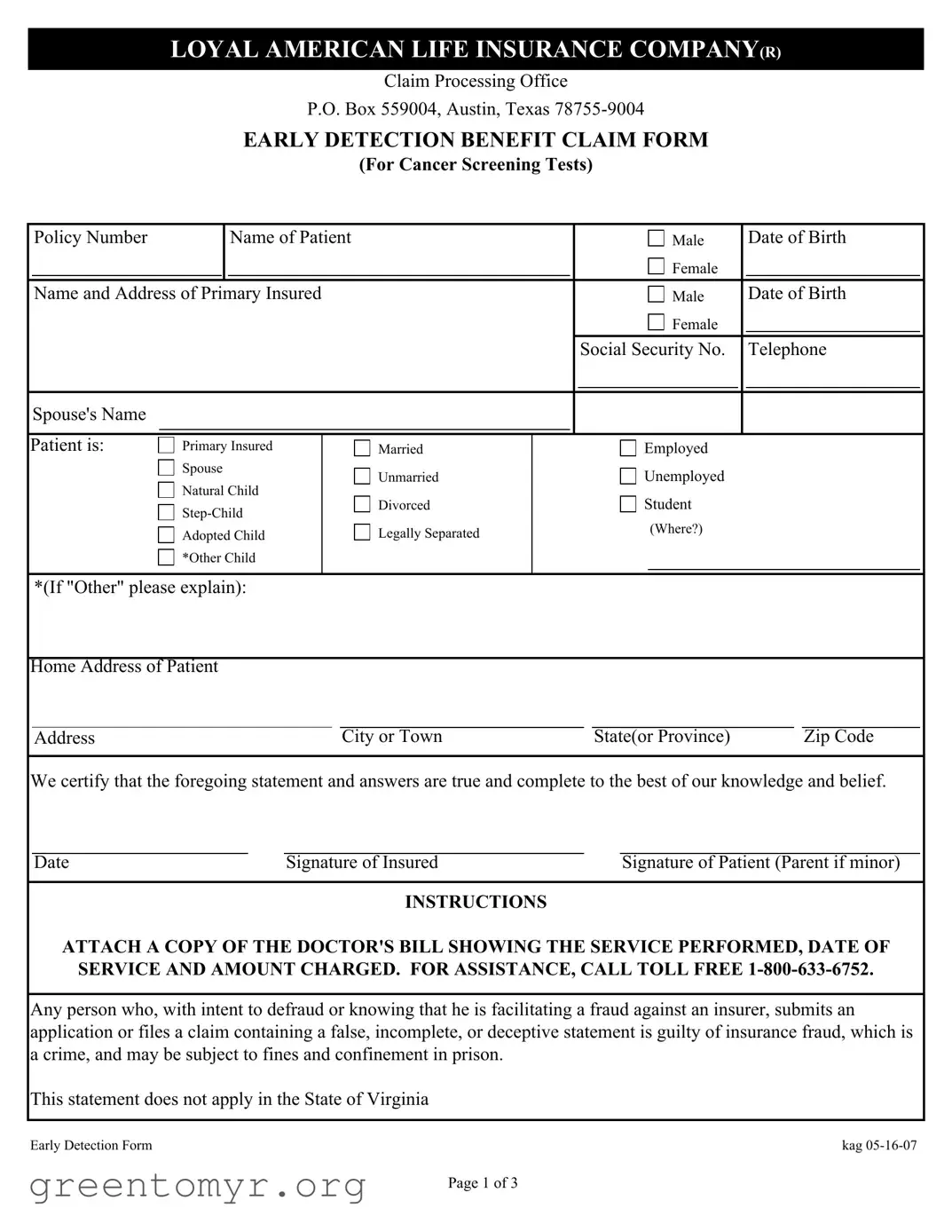 Fill in a Valid Loyal American Claim Template