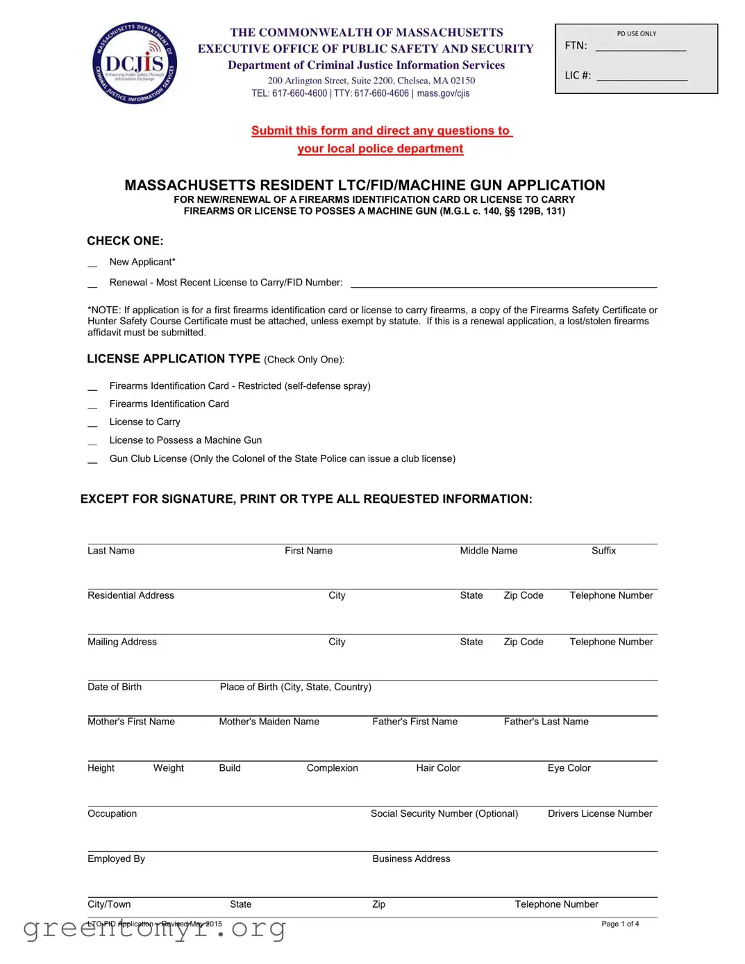 Fill in a Valid Massachusetts Ltc Fid Template