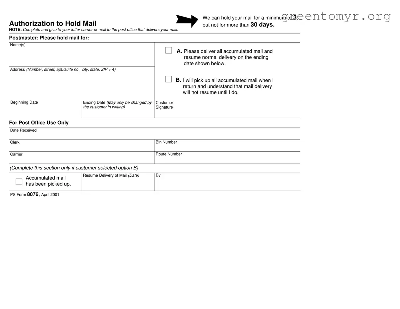 Fill in a Valid Usps Hold Mail Request Template
