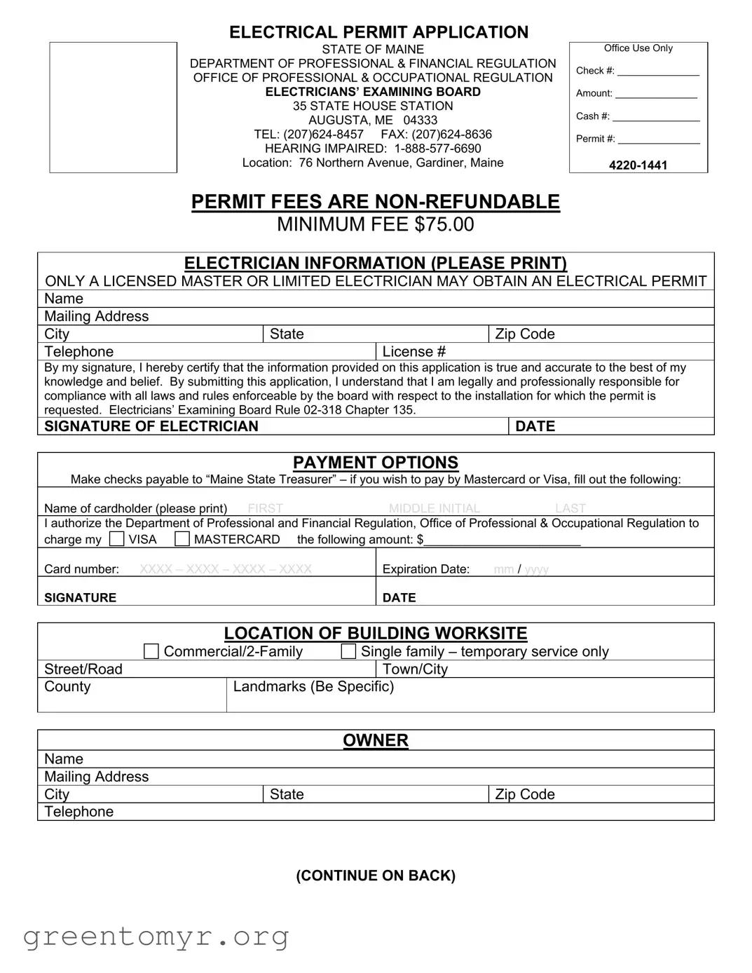 Fill in a Valid Maine Electrical Permit Template