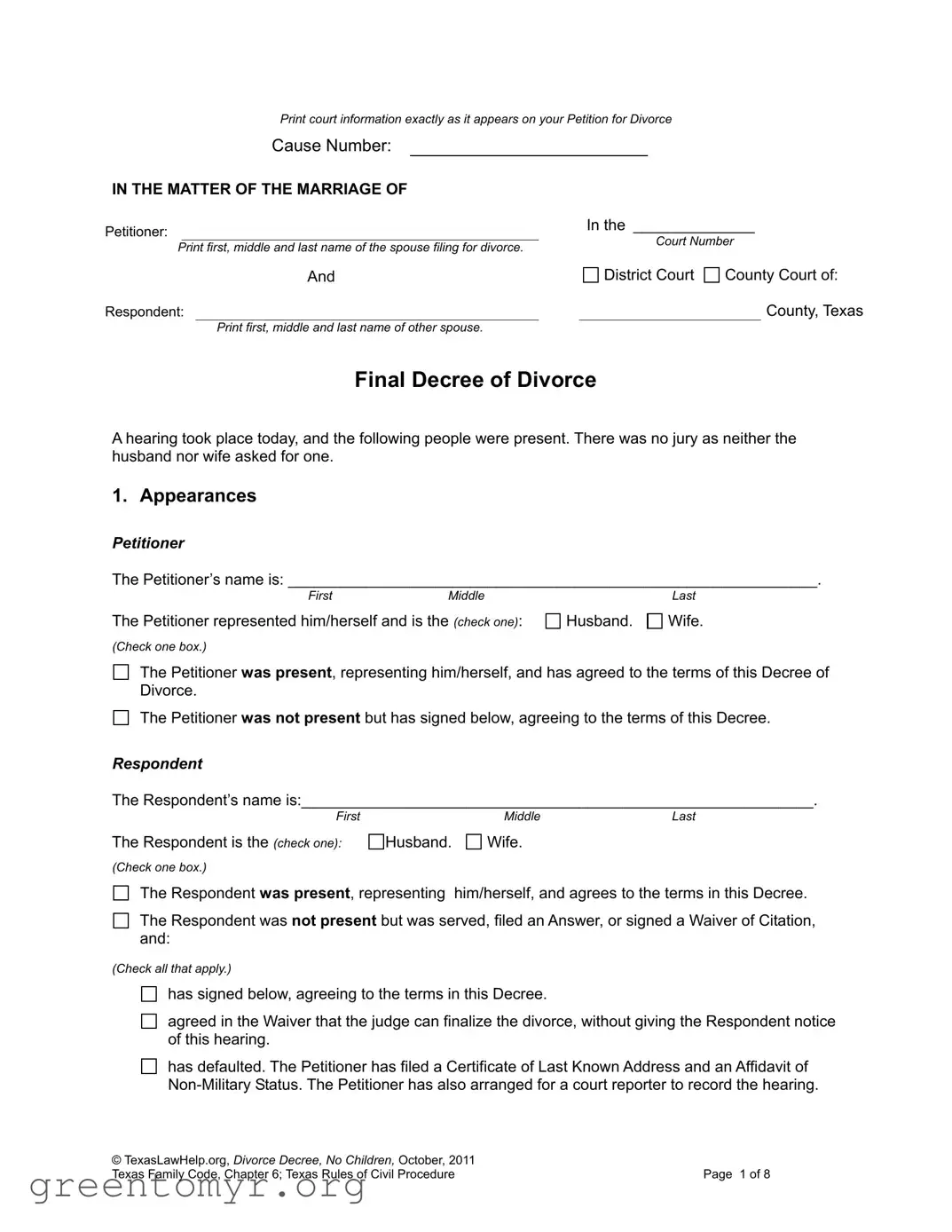 Fill in a Valid Divorce Decree Template