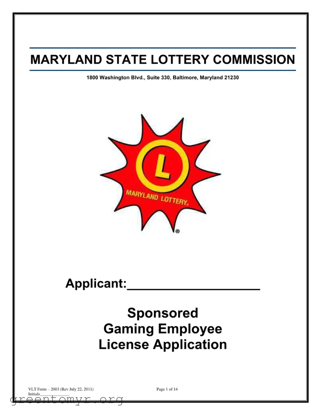 Fill in a Valid Maryland Lottery License Template