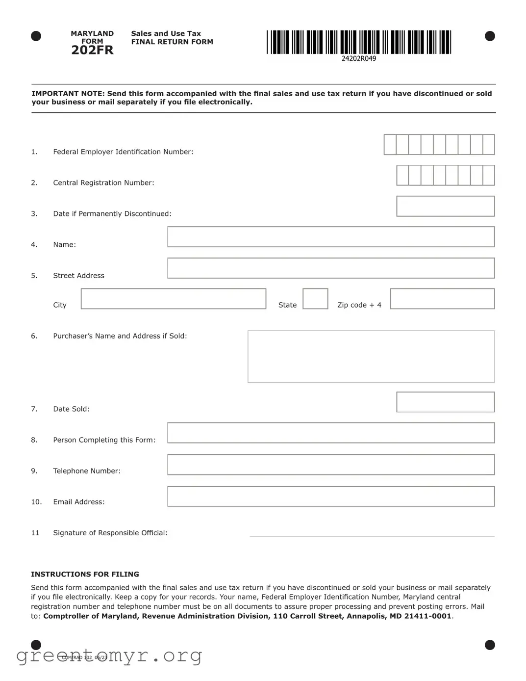 Fill in a Valid Maryland Sales Use Tax 202 Template