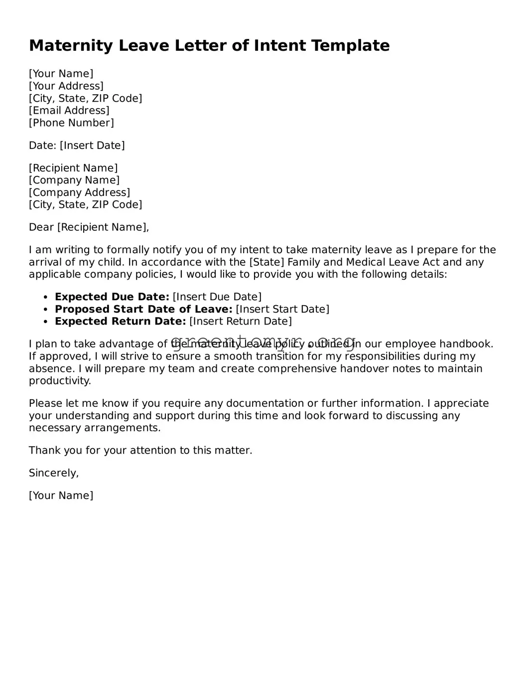 Valid Maternity Leave Letter of Intent Form