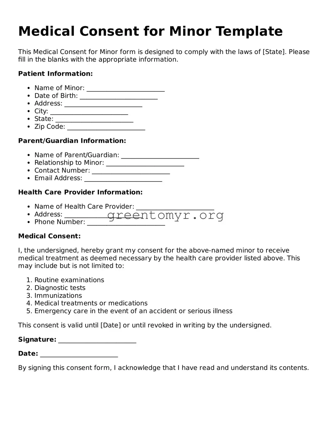Valid Medical Consent for Minor Form