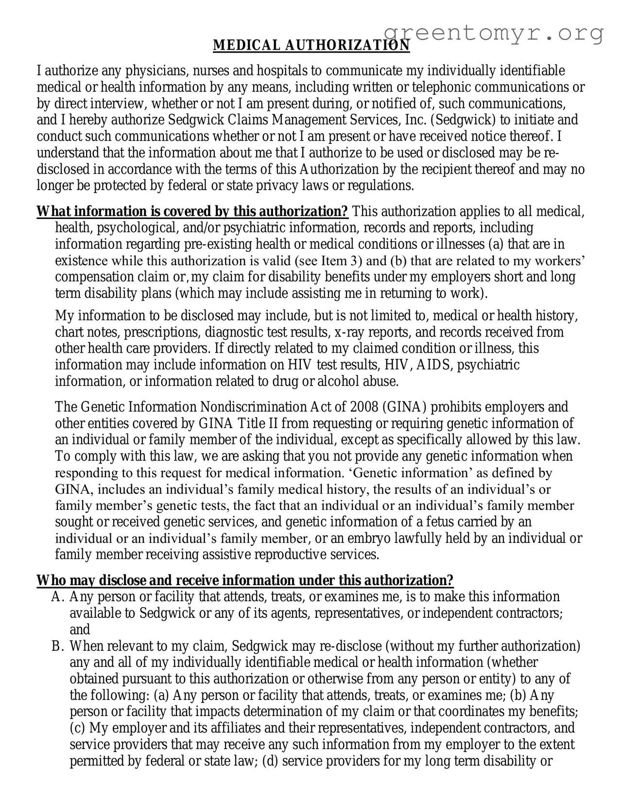 Fill in a Valid Sedgwick Medical Release Template