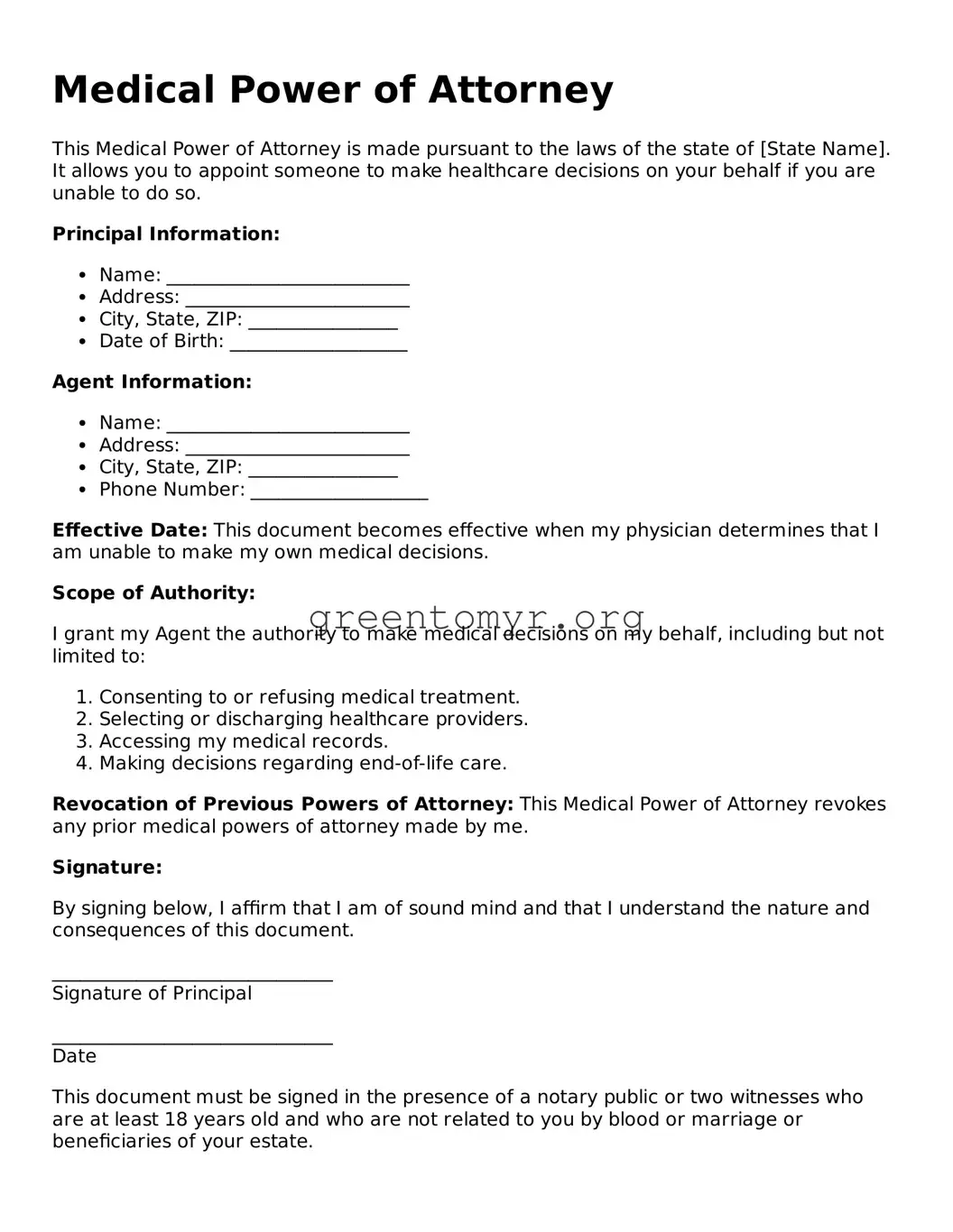 Valid Medical Power of Attorney Form