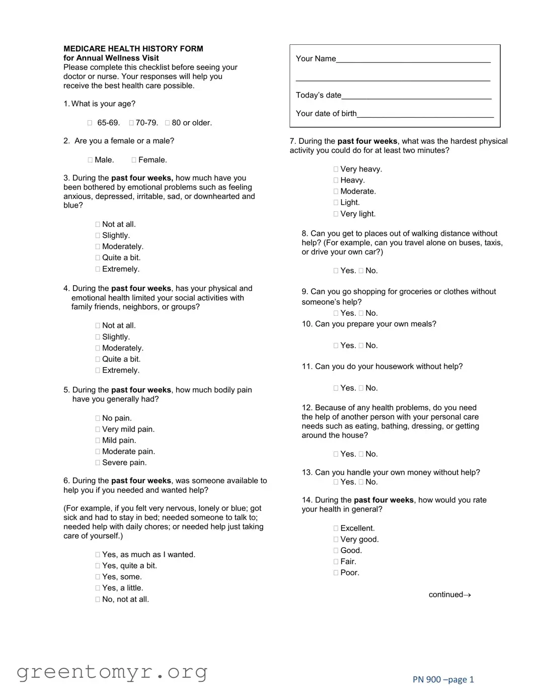 Fill in a Valid Medicare Annual Wellness Visit Template