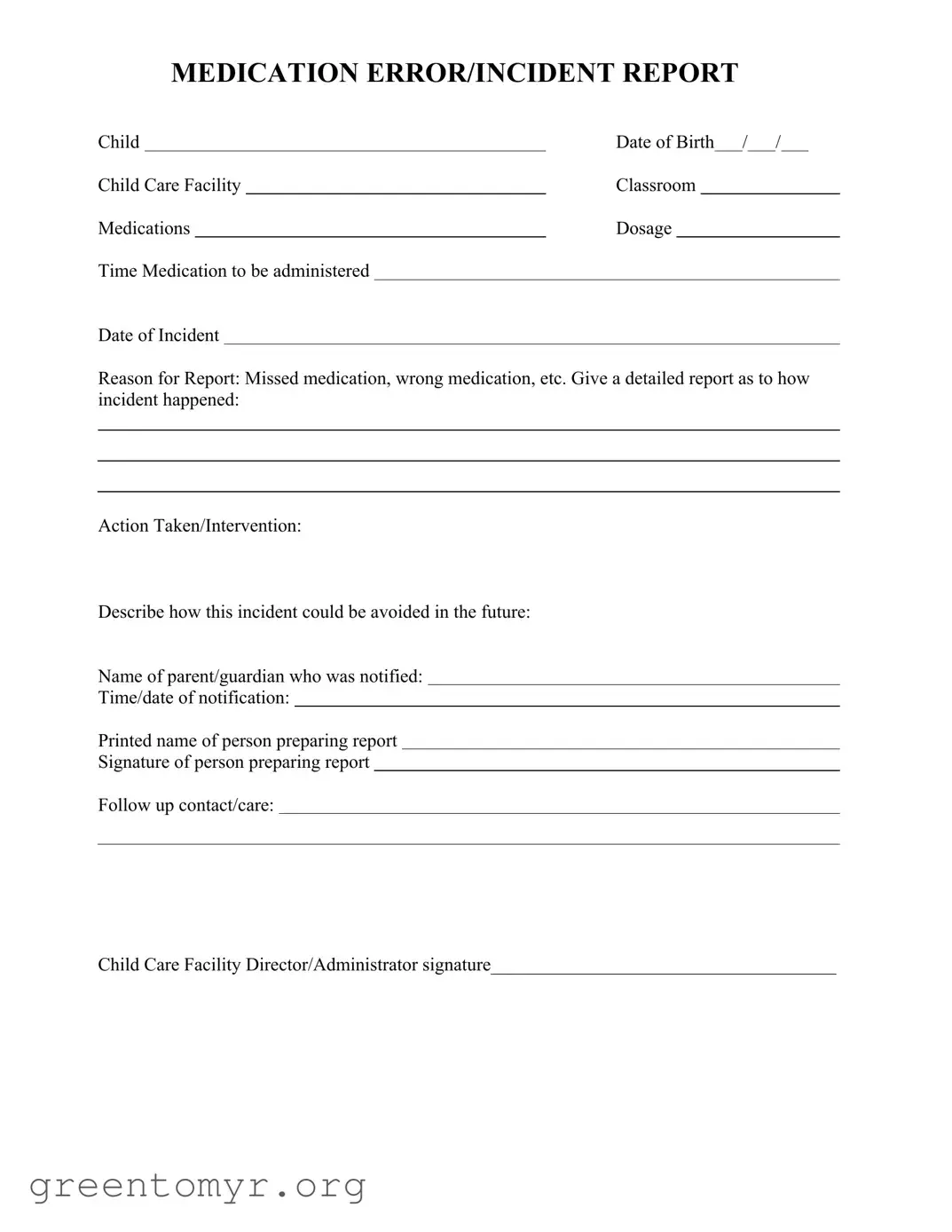 Fill in a Valid Medication Incident Report Template