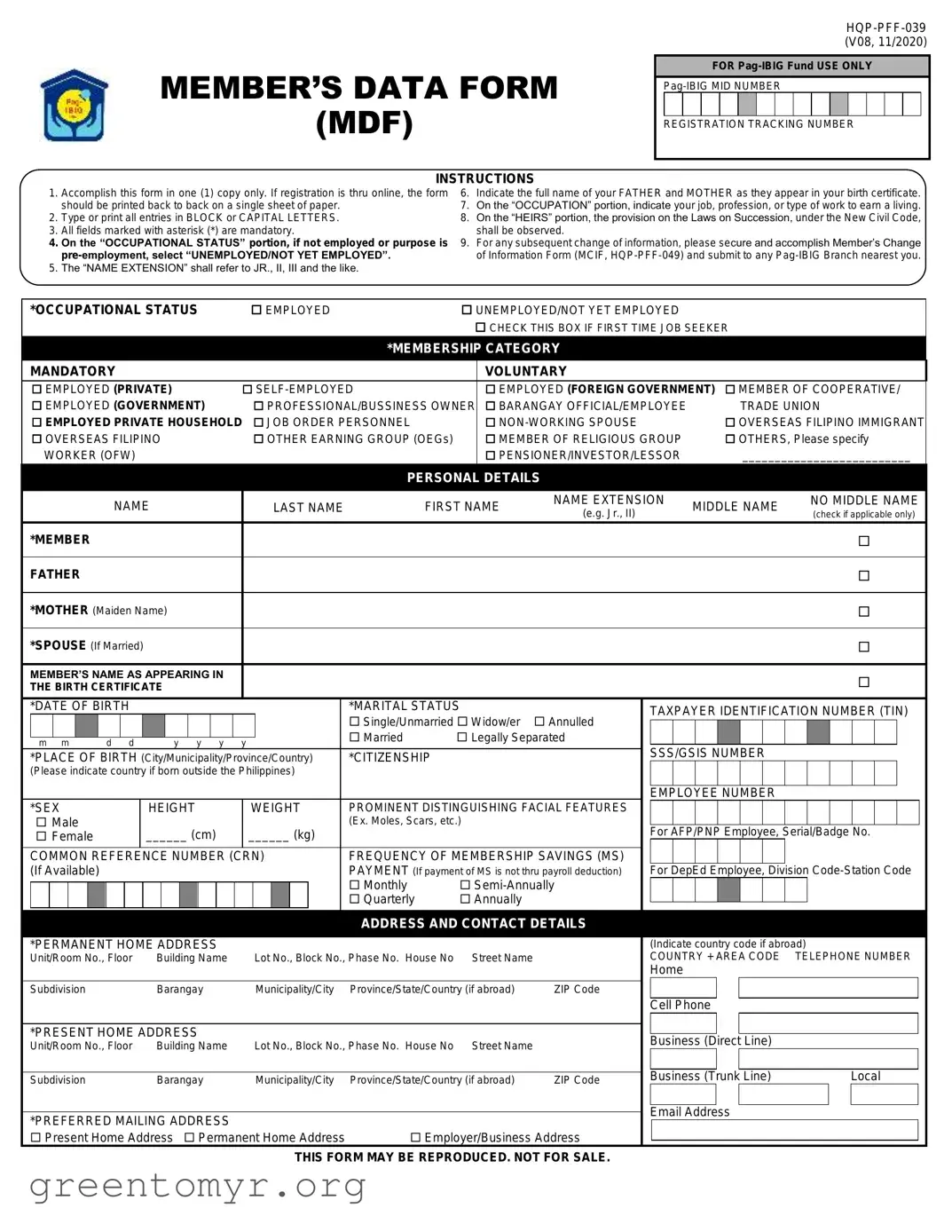 Fill in a Valid Member Data Mdf Template