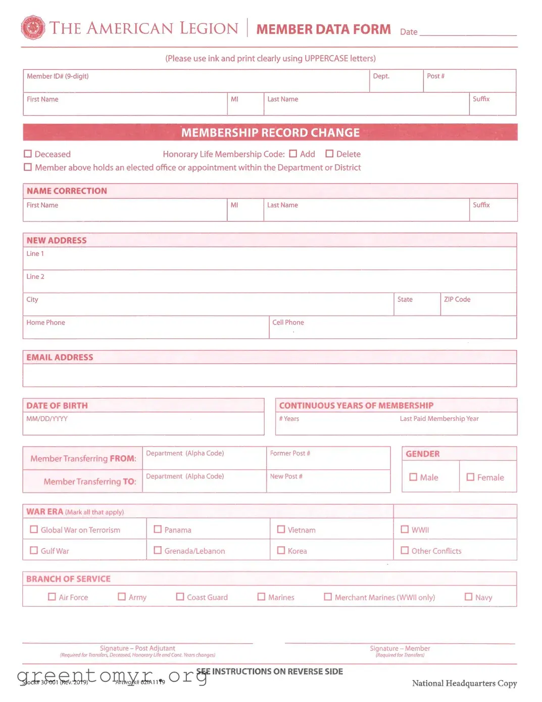 Fill in a Valid American Legion Transfer Template