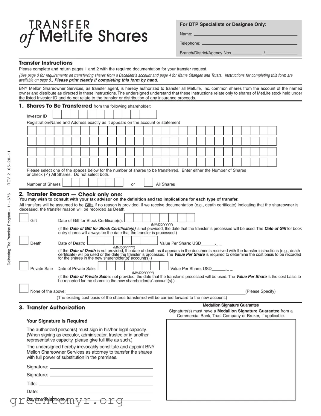 Fill in a Valid Met Life Stock Transfer Template