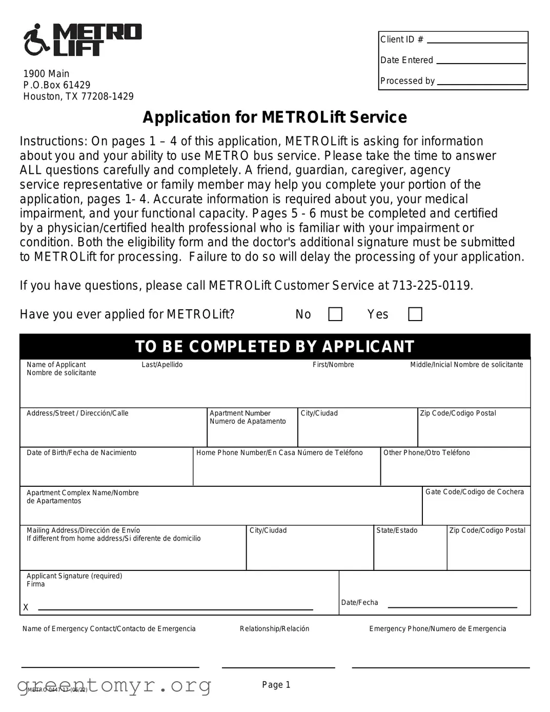 Fill in a Valid Metrolift Application Template