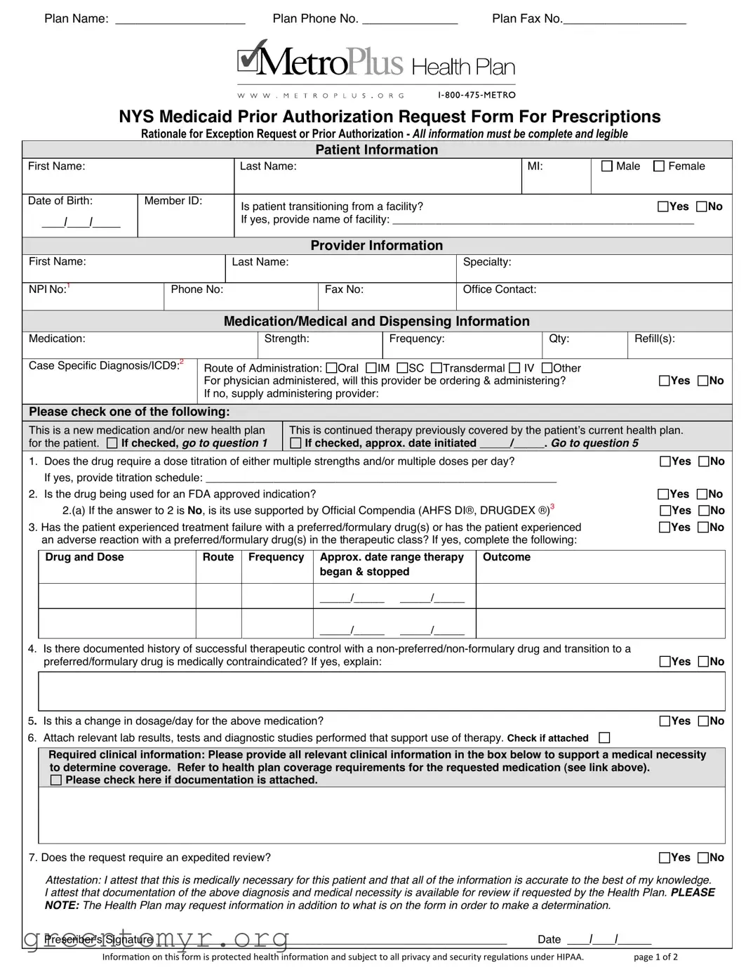 Fill in a Valid Metroplus Health Plan Template