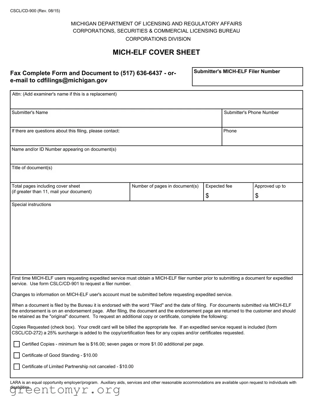 Fill in a Valid Mich Elf Cover Sheet Template