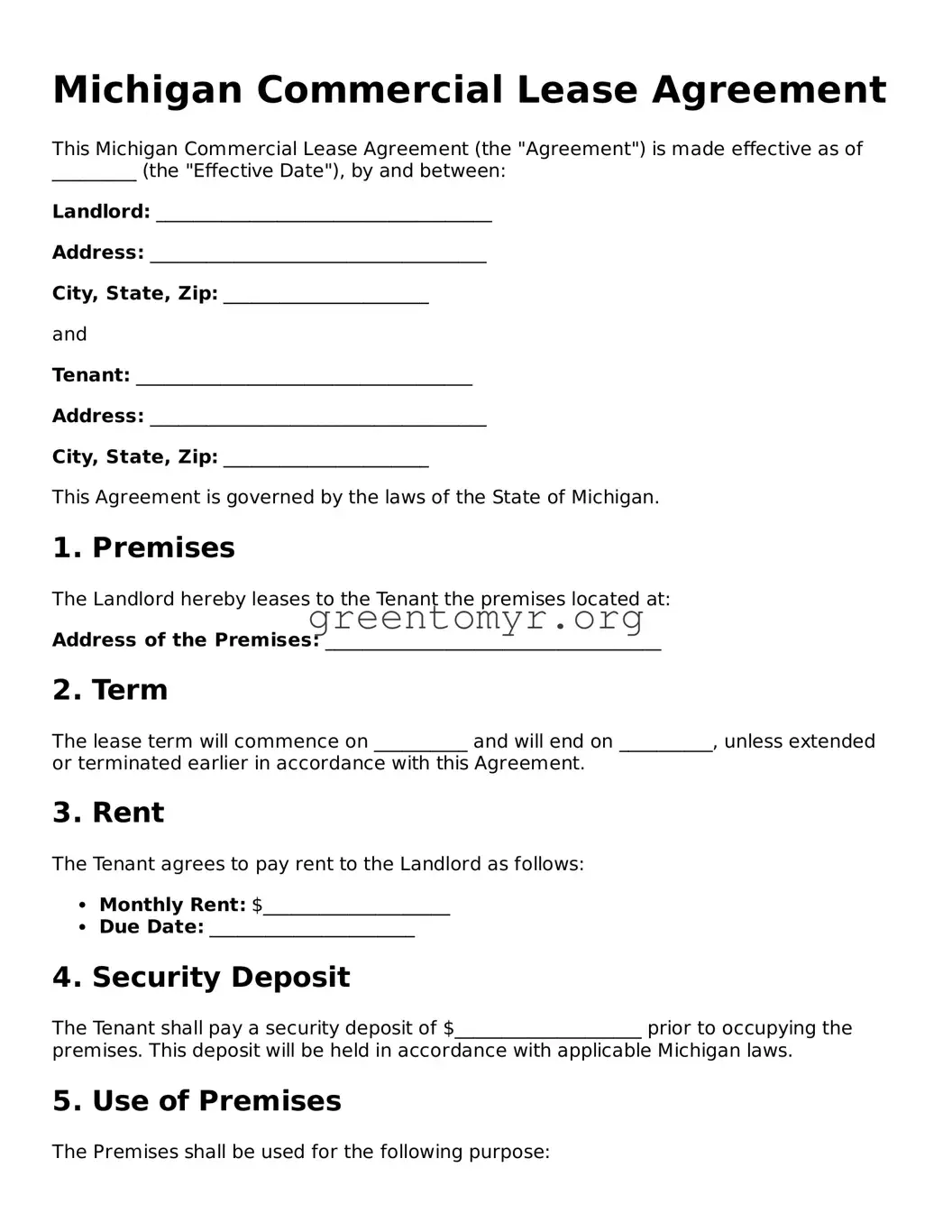 Commercial Lease Agreement Form for the State of Michigan