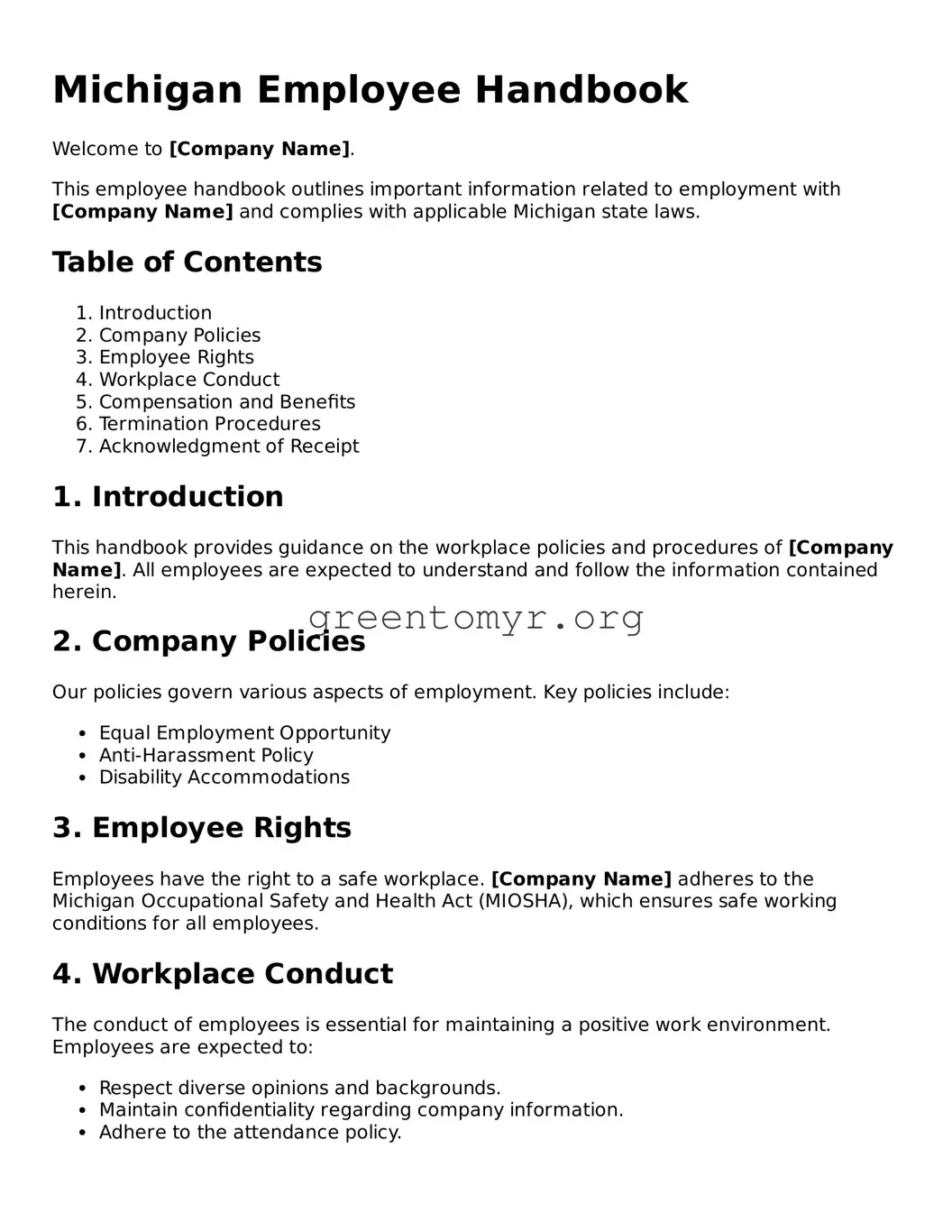Employee Handbook Form for the State of Michigan