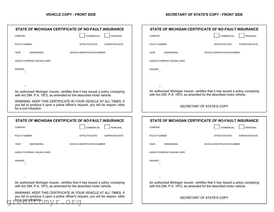 Fill in a Valid Michigan No Fault Insurance Template