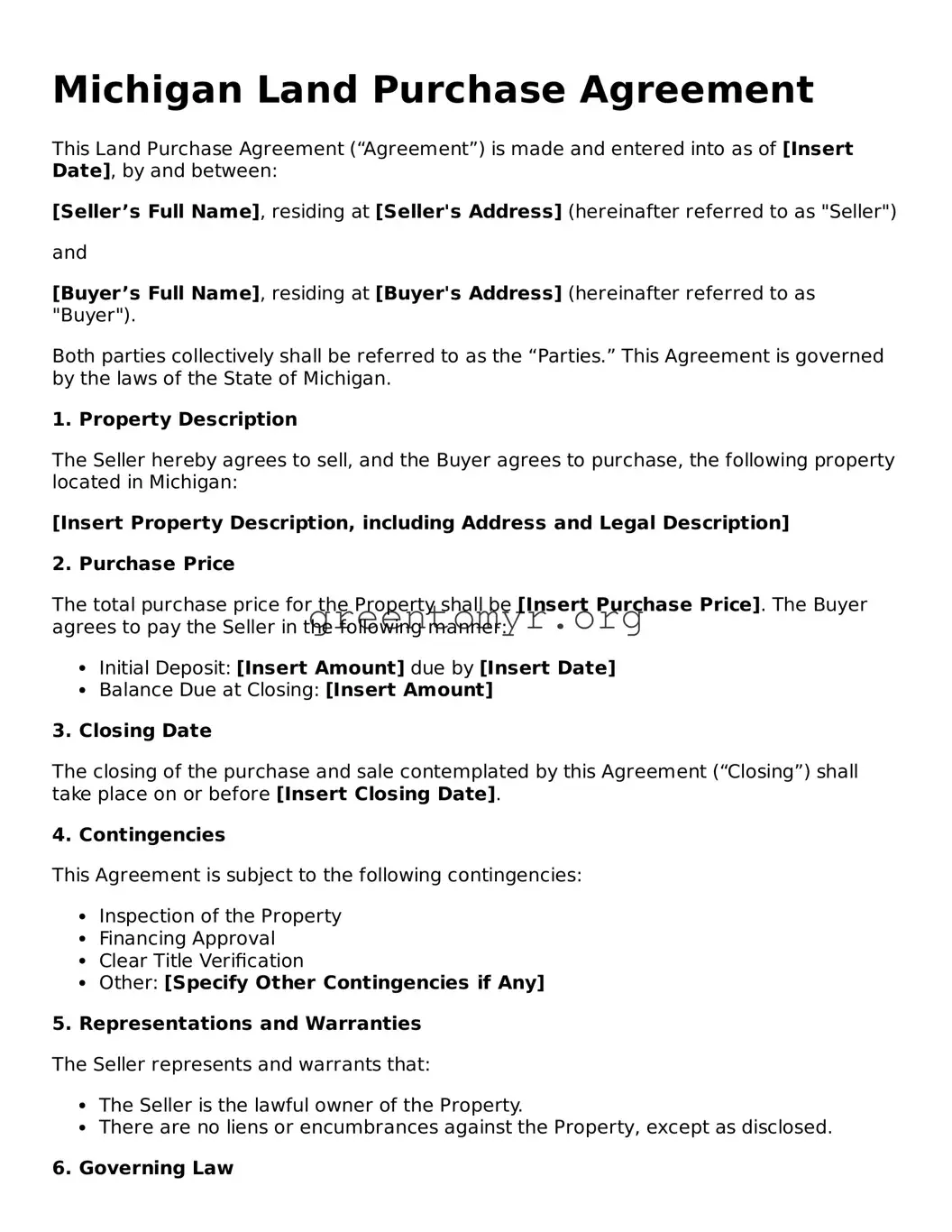 Land Purchase Agreement Form for the State of Michigan