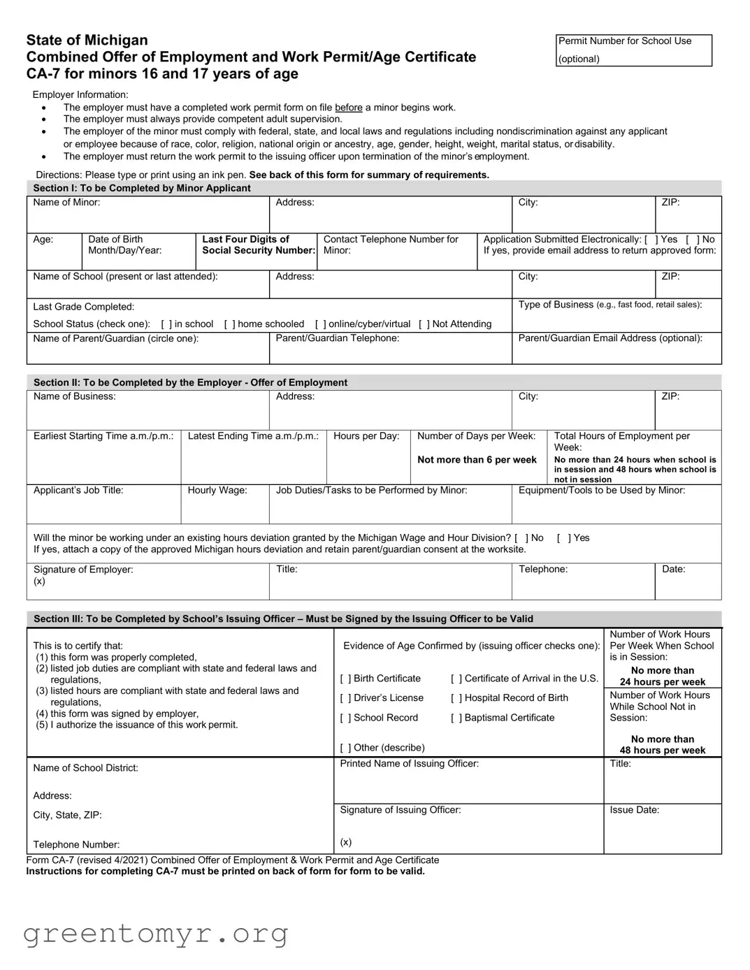Fill in a Valid Michigan Permit Template