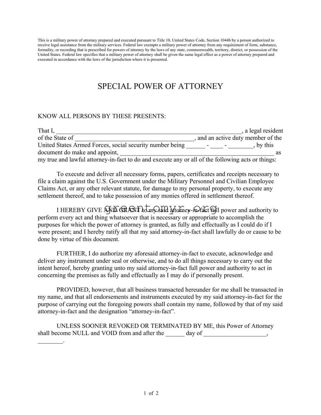 Fill in a Valid Military Power Of Attorney Template