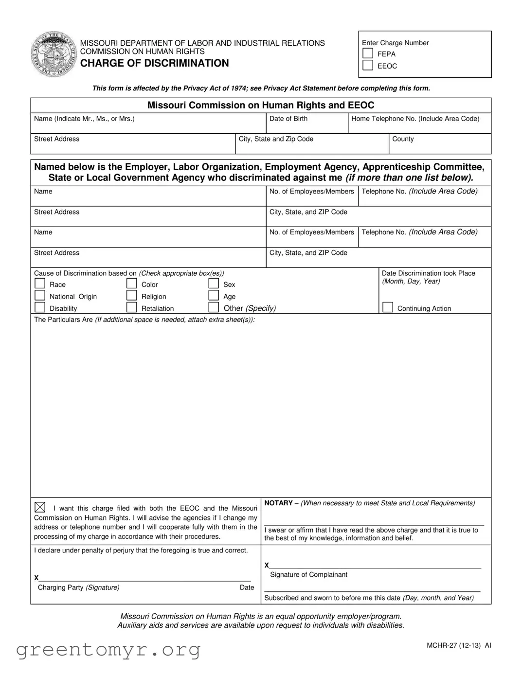 Fill in a Valid Mchr 27 Template