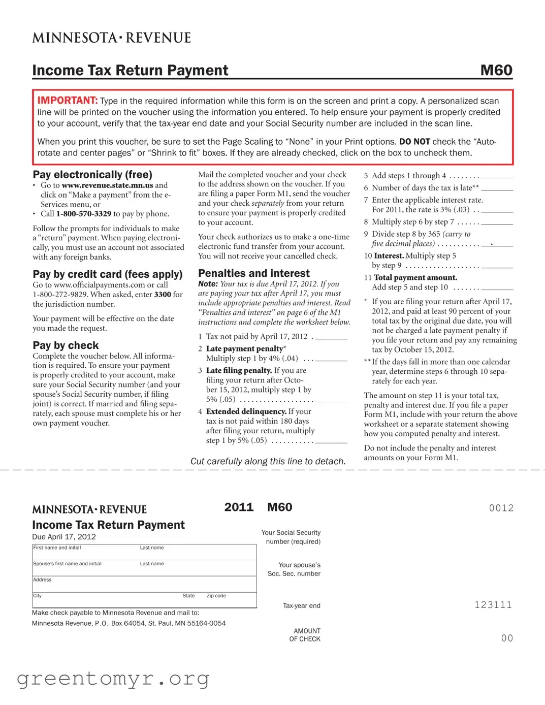 Fill in a Valid Mn Tax Return Payment Template